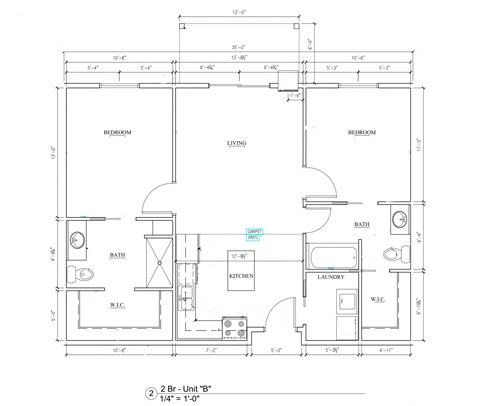 Floor plan for 2 beds, 2 baths, 1008 sqft